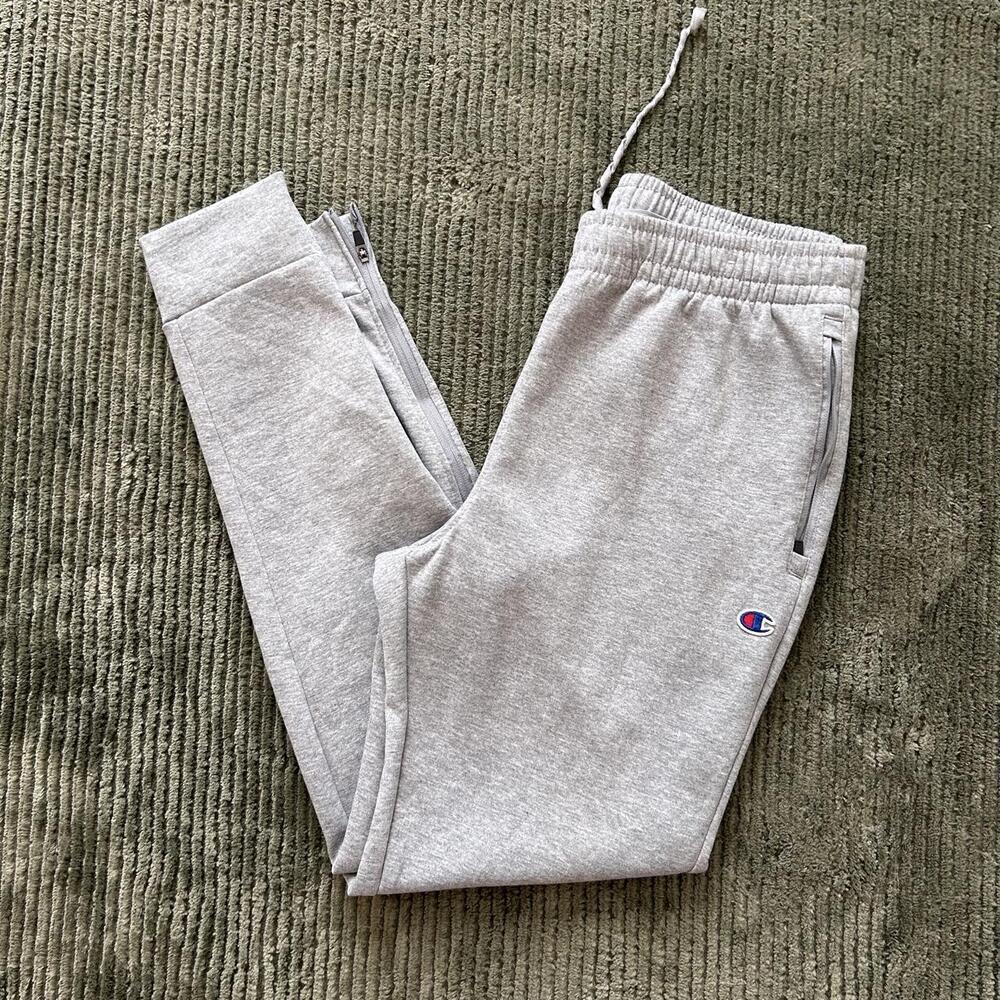 Champion Gray Jogger Sweatpants Zipper Pockets & Ankles - Size S